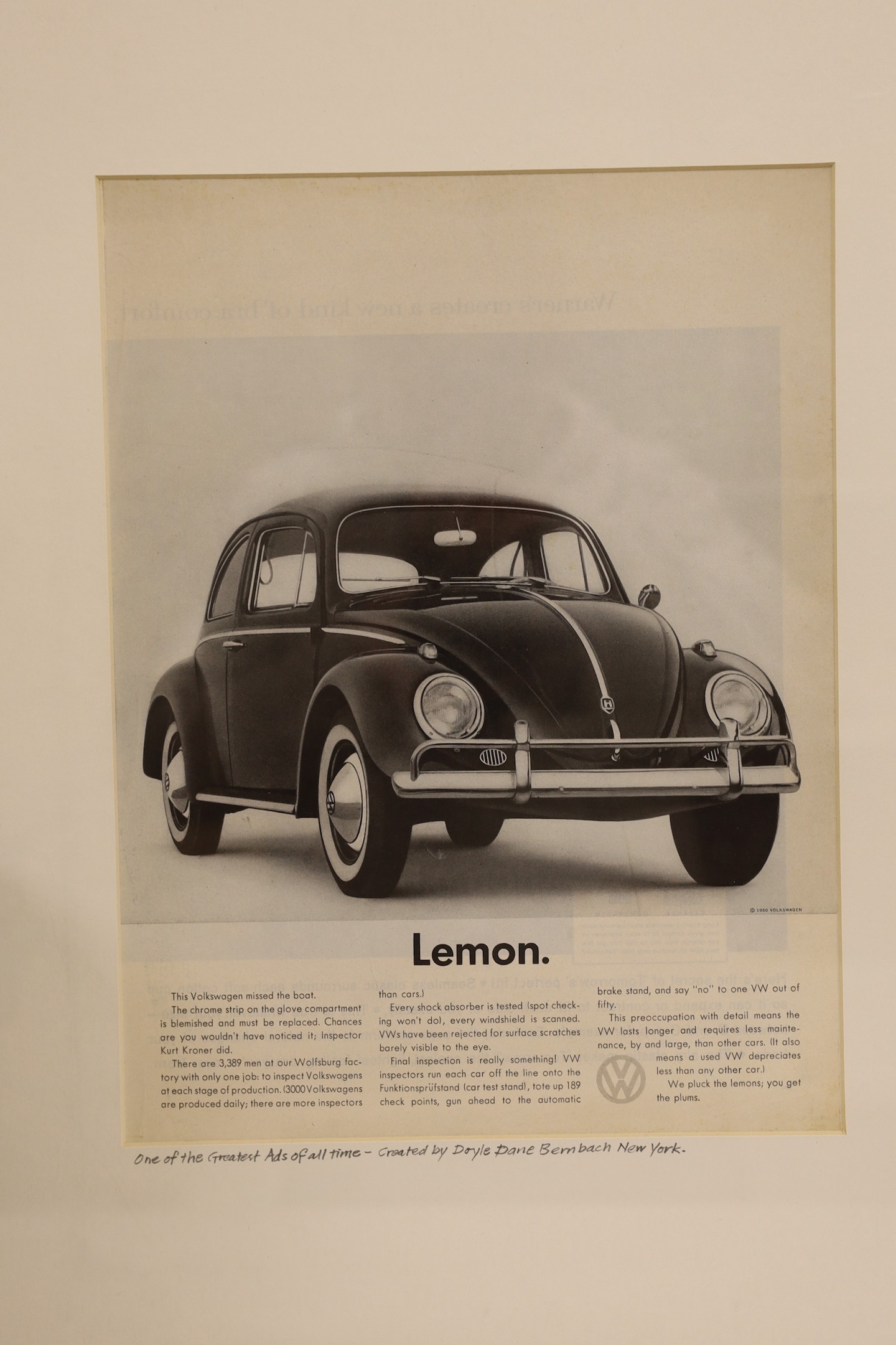 Lemon - an advertising print 'One of the Greatest Ads of all time' 1970, framed